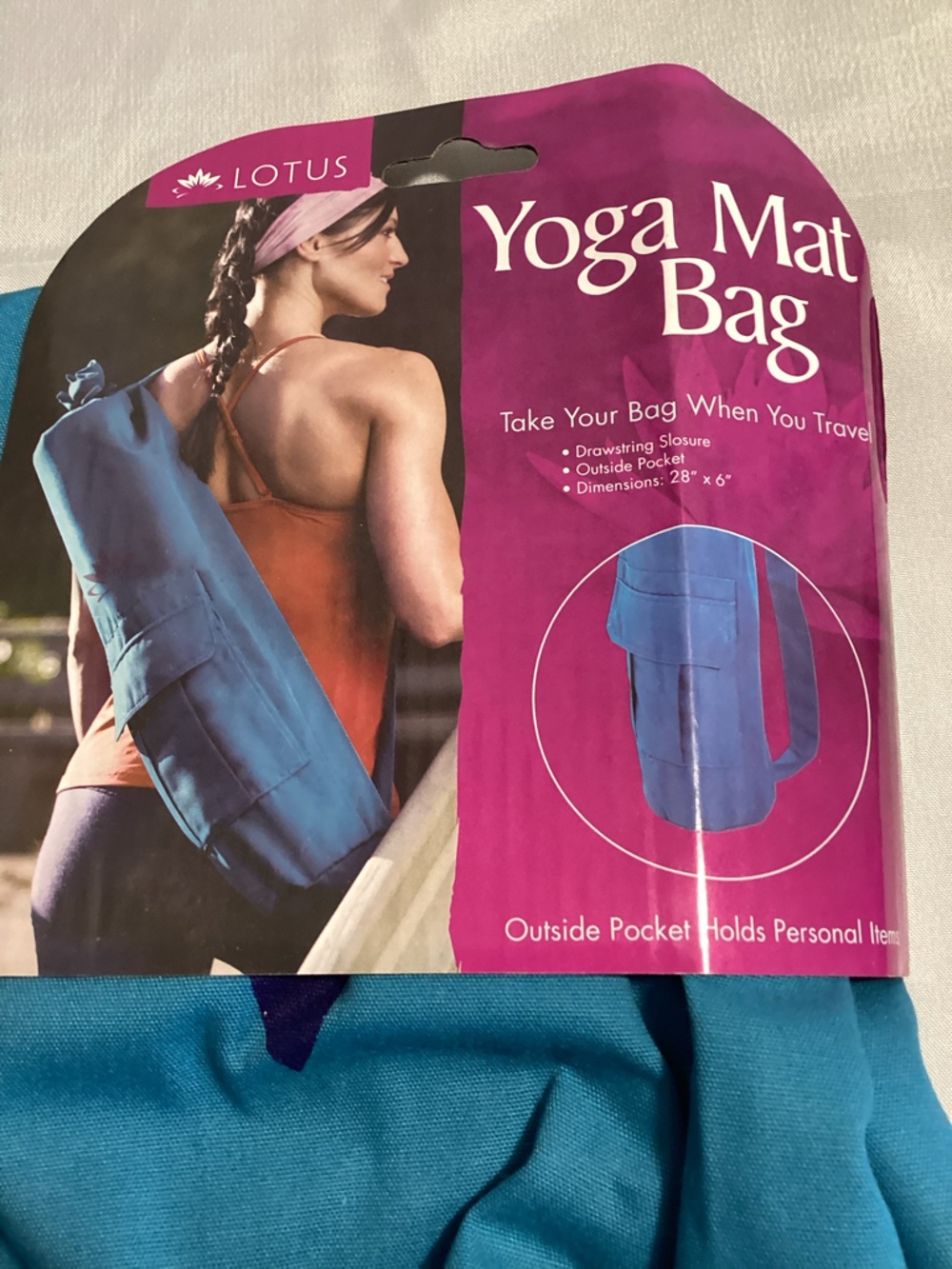 Lotus Yoga Mat Bag With Drawstring and Outside Pocket Blue New